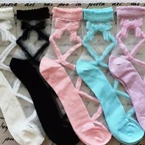 Set of 5 candy ballet corset ankle socks Lolita pink black aqua white purple